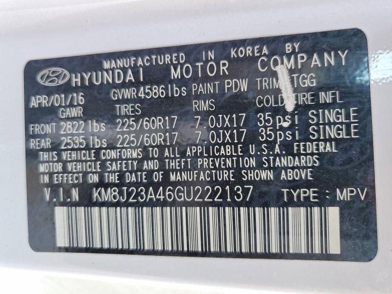Aukcja sprzedaży 2016 Hyundai Tucson, vin: KM8J23A46GU222137, numer aukcji: 62953376