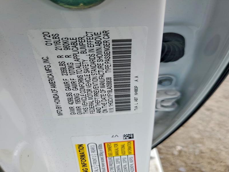 Aukcja sprzedaży 2020 Honda Accord, vin: 1HGCV1F19LA058838, numer aukcji: 59892036