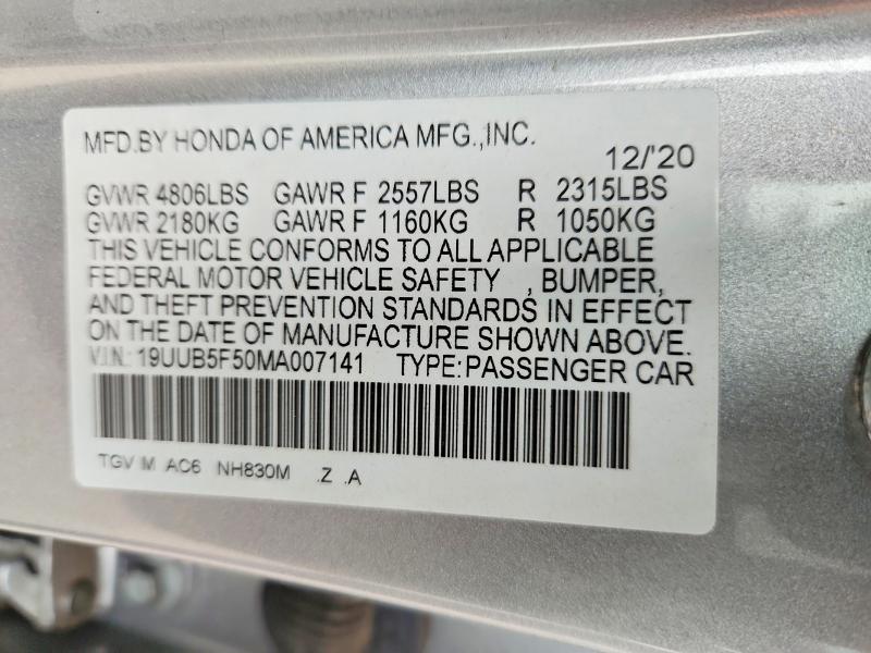 61576066 :رقم المزاد ، 19UUB5F50MA007141 vin ، 2021 Acura Tlx مزاد بيع