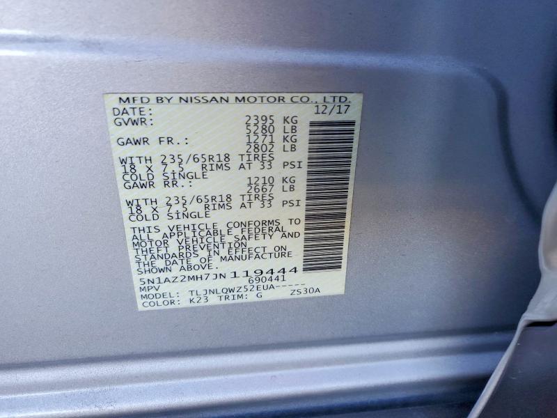Продажа на аукционе авто 2018 Nissan Murano, vin: 5N1AZ2MH7JN119444, номер лота: 63369746