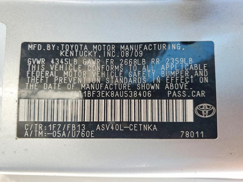 Продаж на аукціоні авто 2010 Toyota Camry, vin: 4T1BF3EK8AU538406, номер лоту: 59801946