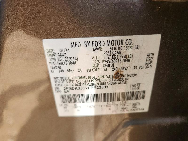 Продаж на аукціоні авто 2014 Ford Edge, vin: 2FMDK3JC2EBB23533, номер лоту: 59611846