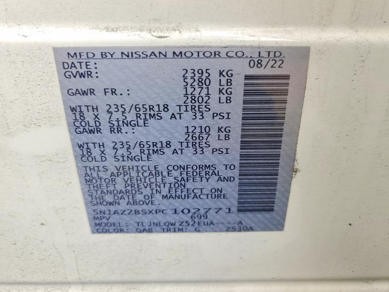Aukcja sprzedaży 2023 Nissan Murano, vin: 5N1AZ2BSXPC102771, numer aukcji: 61802866