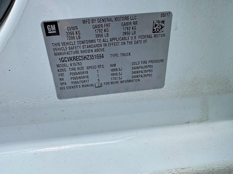 2017 Chevrolet Silverado მანქანა იყიდება აუქციონზე, vin: 1GCVKREC5HZ351694, აუქციონის ნომერი: 63612096