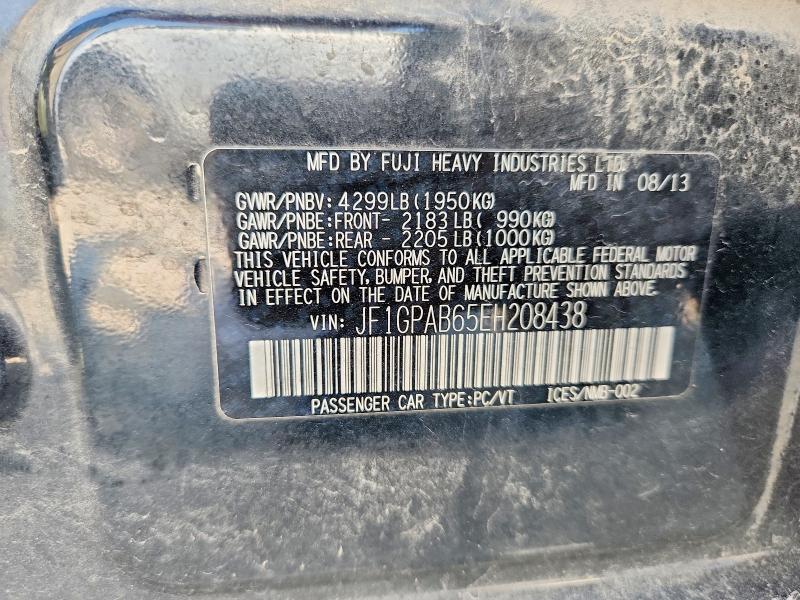 Auction sale of the 2014 Subaru Impreza, vin: JF1GPAB65EH208438, lot number: 62087566
