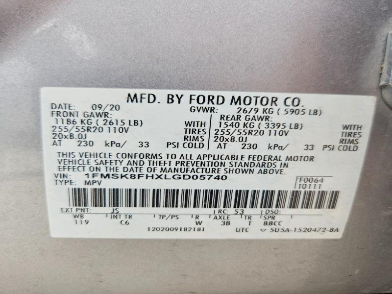Продаж на аукціоні авто 2020 Ford Explorer, vin: 1FMSK8FHXLGD05740, номер лоту: 58804406