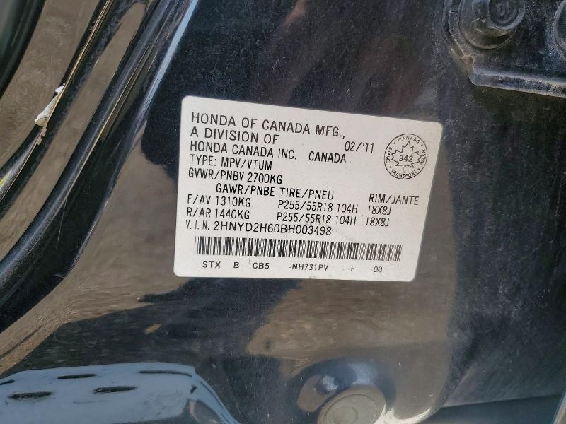 61896316 :رقم المزاد ، 2HNYD2H60BH003498 vin ، 2011 Acura Mdx مزاد بيع