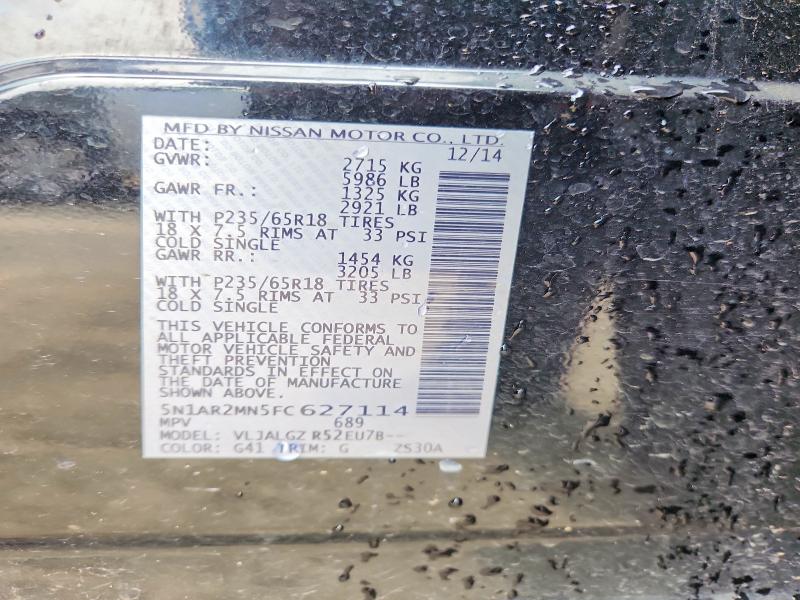 62660906 :رقم المزاد ، 5N1AR2MN5FC627114 vin ، 2015 Nissan Pathfinder مزاد بيع