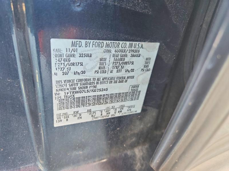 Продаж на аукціоні авто 2002 Ford F150, vin: 1FTRW07L52KB35245, номер лоту: 60469426
