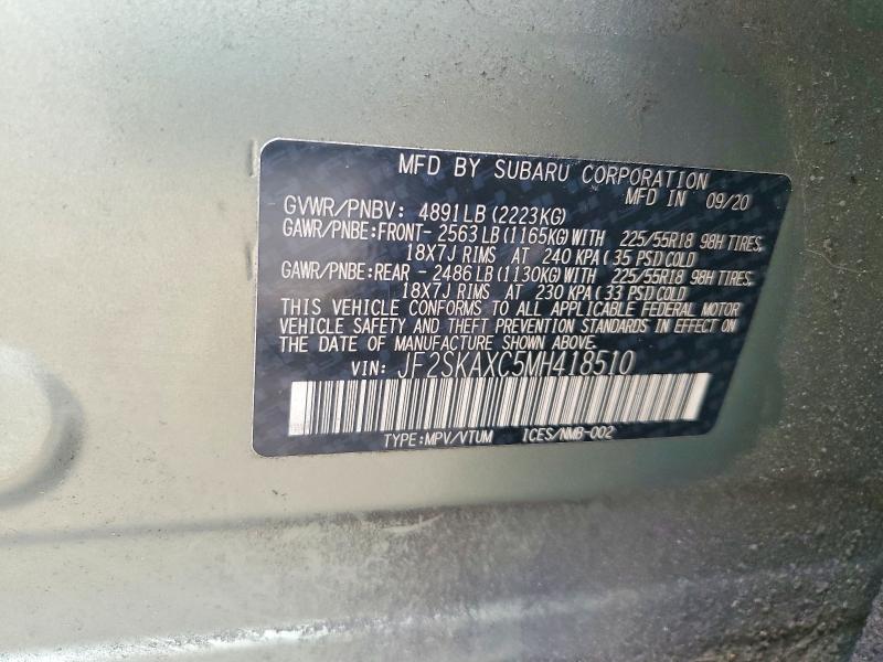 Aukcja sprzedaży 2021 Subaru Forester, vin: JF2SKAXC5MH418510, numer aukcji: 59358766