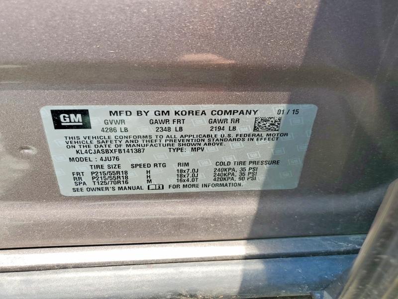 Aukcja sprzedaży 2015 Buick Encore, vin: KL4CJASBXFB141387, numer aukcji: 63205186