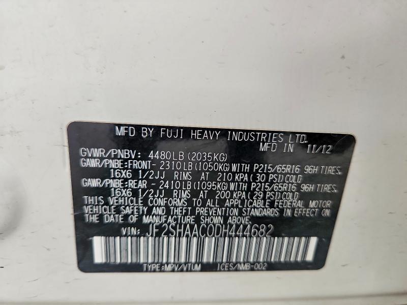 62912876 :رقم المزاد ، JF2SHAAC0DH444682 vin ، 2013 Subaru Forester مزاد بيع