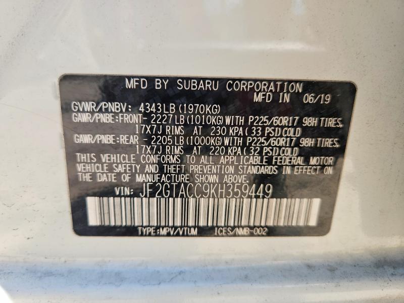 Aukcja sprzedaży 2019 Subaru Crosstrek, vin: JF2GTACC9KH359449, numer aukcji: 59625136
