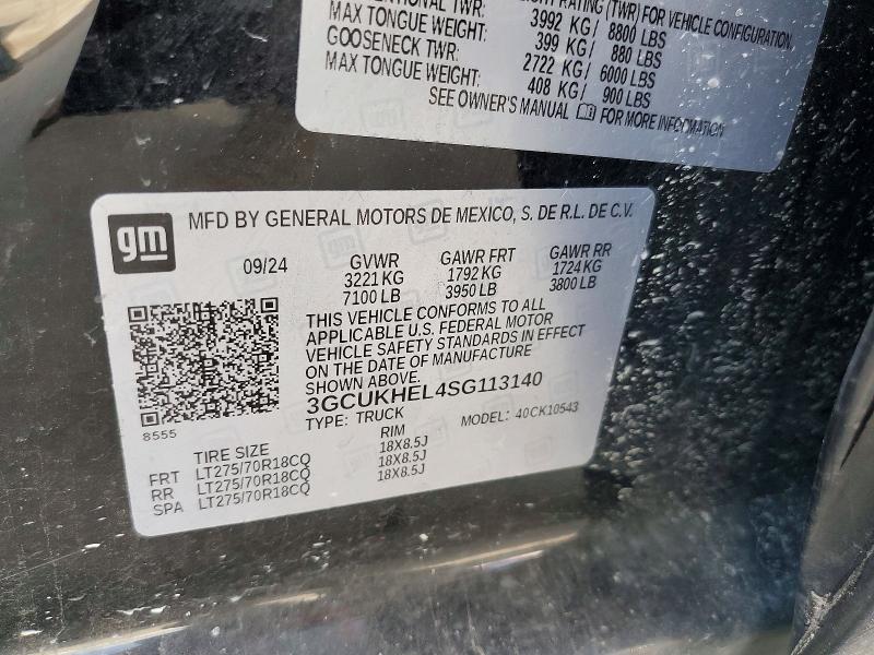 2025 Chevrolet Silverado მანქანა იყიდება აუქციონზე, vin: 3GCUKHEL4SG113140, აუქციონის ნომერი: 59317196