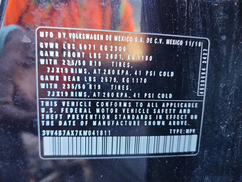 62242856 :رقم المزاد ، 3VV4B7AX7KM041811 vin ، 2019 Volkswagen Tiguan مزاد بيع