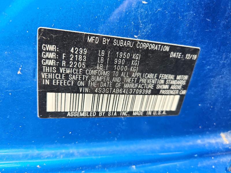 Продажа на аукционе авто 2020 Subaru Impreza, vin: 4S3GTAB64L3709398, номер лота: 61576796