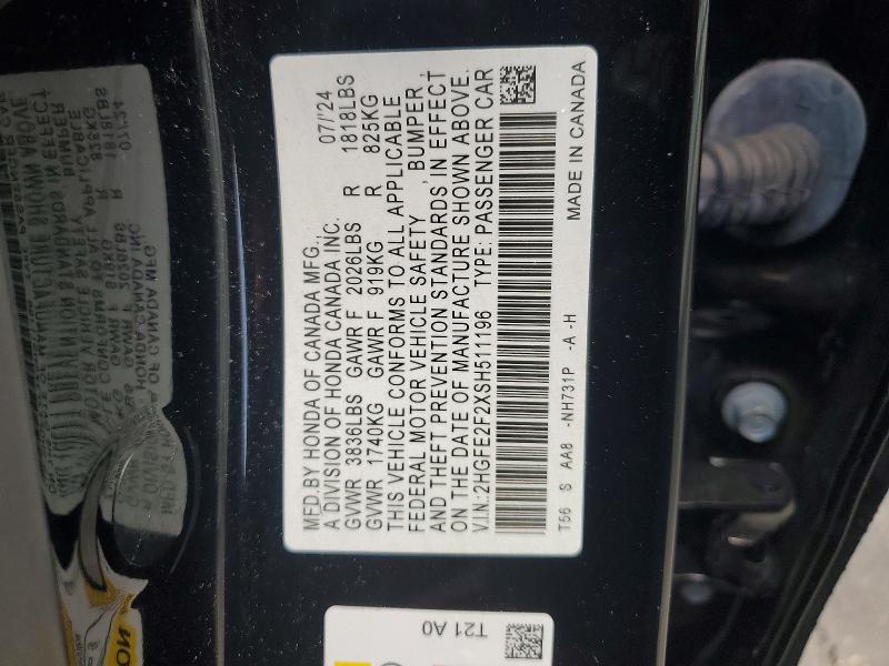 Aukcja sprzedaży 2025 Honda Civic, vin: 2HGFE2F2XSH511196, numer aukcji: 59694566