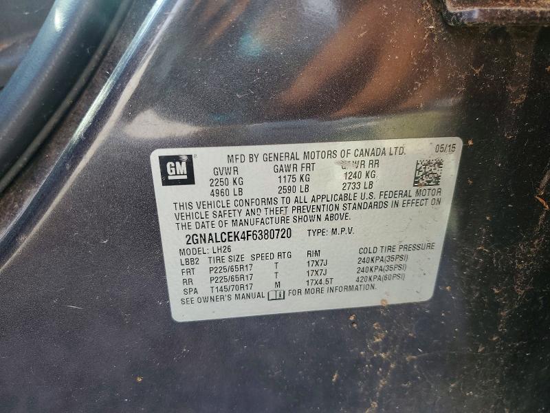 Продажа на аукционе авто 2015 Chevrolet Equinox, vin: 2GNALCEK4F6380720, номер лота: 59901806