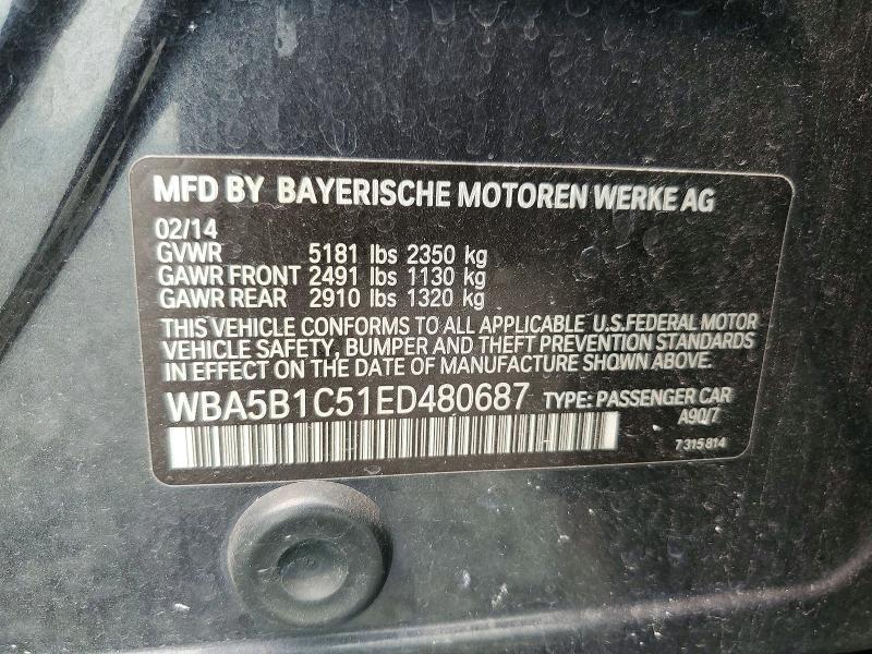Aukcja sprzedaży 2014 Bmw 535, vin: WBA5B1C51ED480687, numer aukcji: 60258176