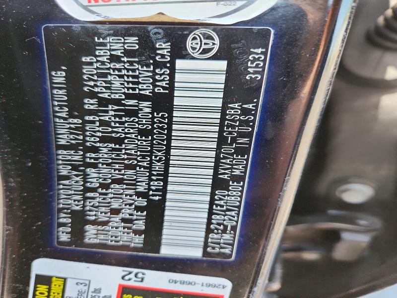 Aukcja sprzedaży 2019 Toyota Camry, vin: 4T1B11HK5KU202325, numer aukcji: 59848086