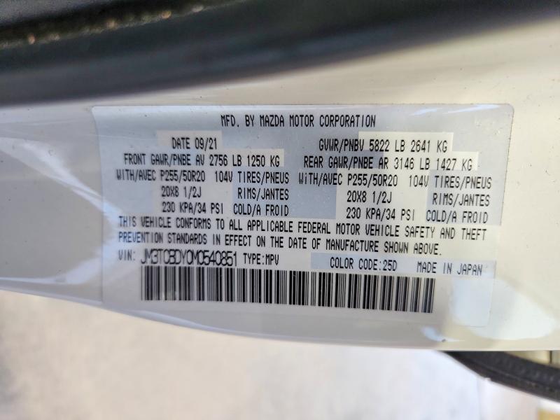 Продажа на аукционе авто 2021 Mazda Cx-9, vin: JM3TCBDY0M0540851, номер лота: 61092946