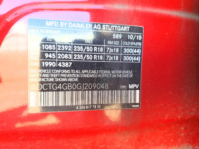 61152006 :رقم المزاد ، WDCTG4GB0GJ209048 vin ، 2016 Mercedes-benz Gla مزاد بيع