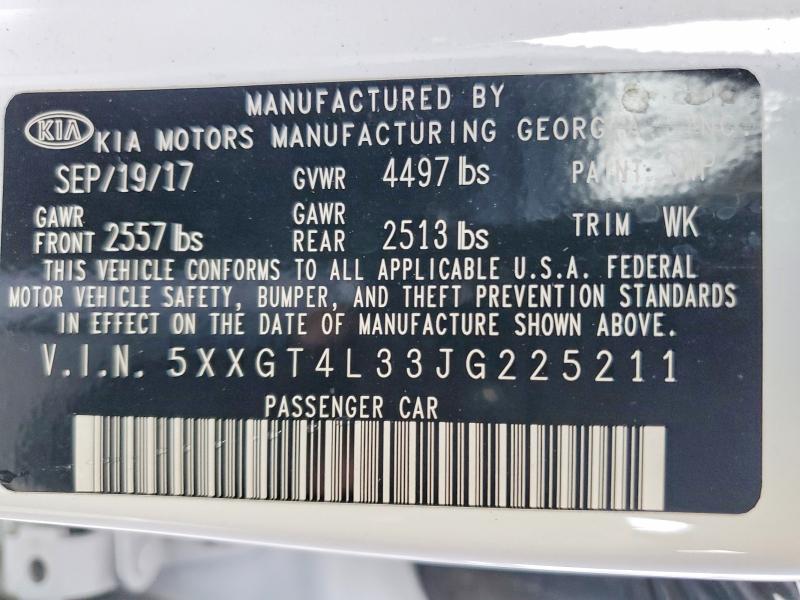 2018 Kia Optima მანქანა იყიდება აუქციონზე, vin: 5XXGT4L33JG225211, აუქციონის ნომერი: 62856746