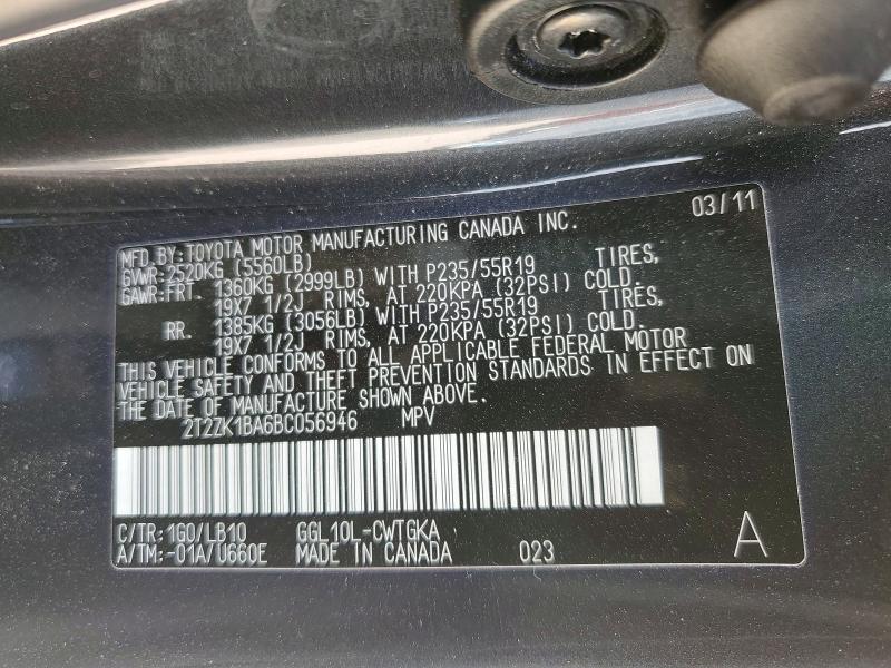 Auction sale of the 2011 Lexus Rx, vin: 2T2ZK1BA6BC056946, lot number: 59132986