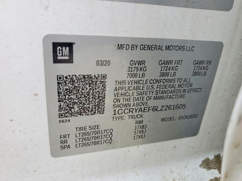 58308896 :رقم المزاد ، 1GCRYAEF6LZ261605 vin ، 2020 Chevrolet Silverado مزاد بيع