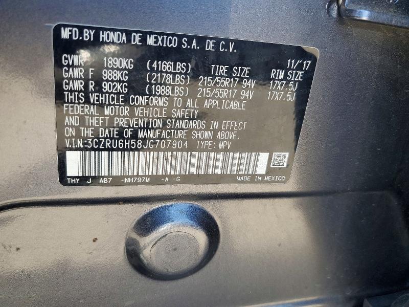 61053646 :رقم المزاد ، 3CZRU6H58JG707904 vin ، 2018 Honda Hr-v مزاد بيع