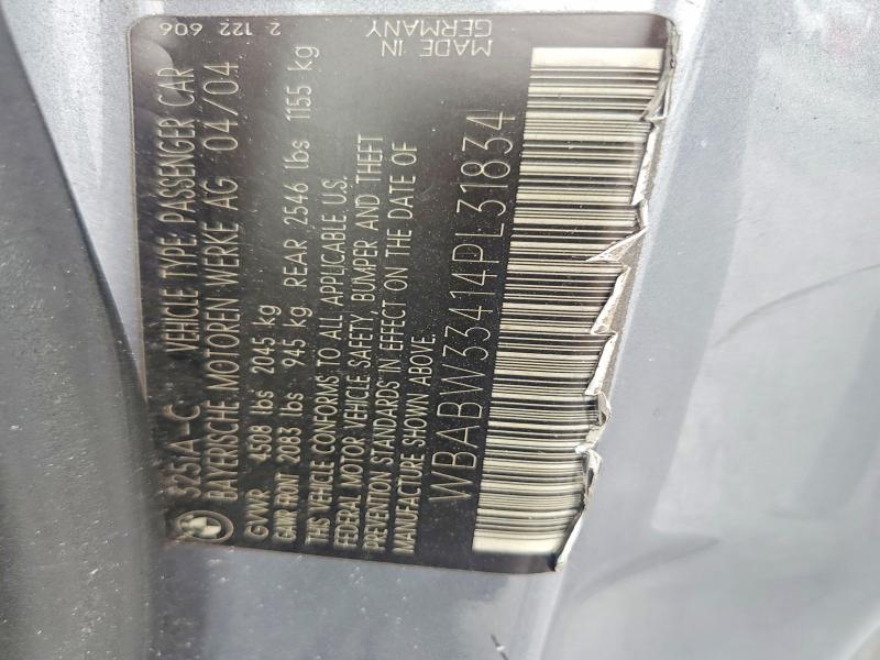 63225676 :رقم المزاد ، WBABW33414PL31834 vin ، 2004 Bmw 325 مزاد بيع