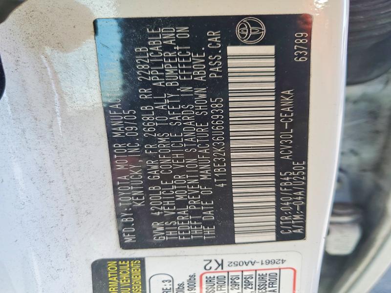 2006 Toyota Camry მანქანა იყიდება აუქციონზე, vin: 4T1BE32K36U669385, აუქციონის ნომერი: 60527826
