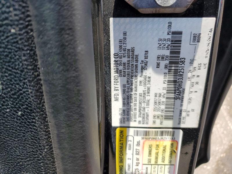 Продаж на аукціоні авто 2018 Ford Fusion, vin: 3FA6P0HD3JR251583, номер лоту: 59999376