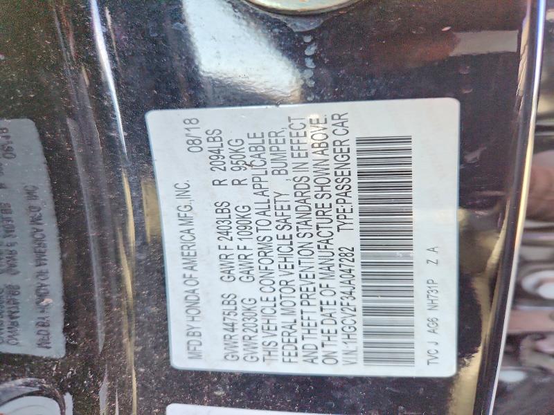 61396916 :رقم المزاد ، 1HGCV2F34JA047282 vin ، 2018 Honda Accord مزاد بيع