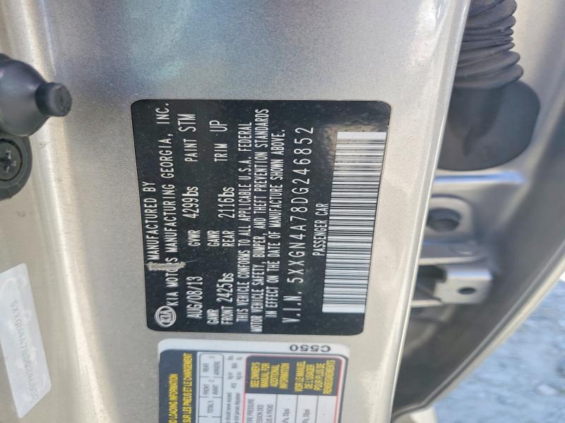 2013 Kia Optima მანქანა იყიდება აუქციონზე, vin: 5XXGN4A78DG246852, აუქციონის ნომერი: 62522796