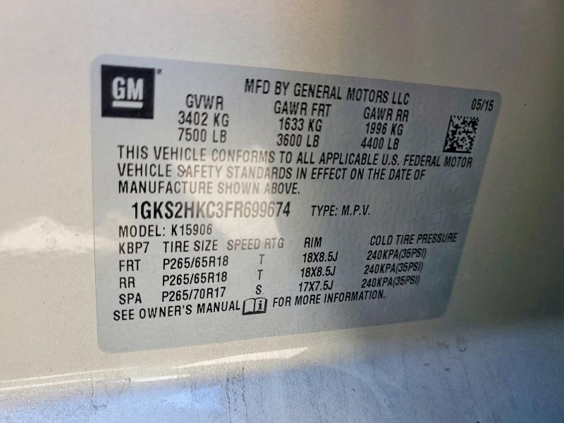 Aukcja sprzedaży 2015 Gmc Yukon Xl, vin: 1GKS2HKC3FR699674, numer aukcji: 62082416