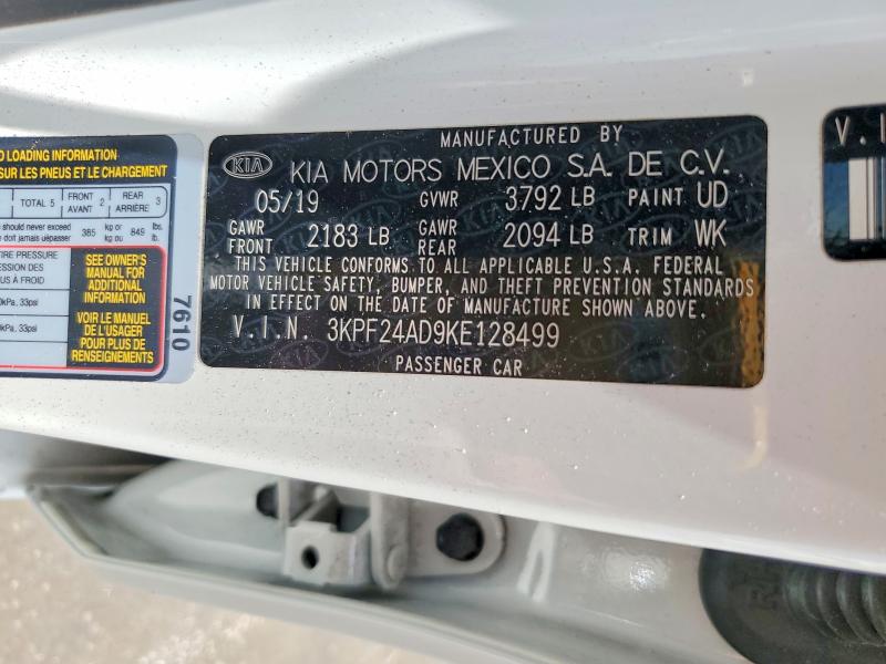60124376 :رقم المزاد ، 3KPF24AD9KE128499 vin ، 2019 Kia Forte مزاد بيع