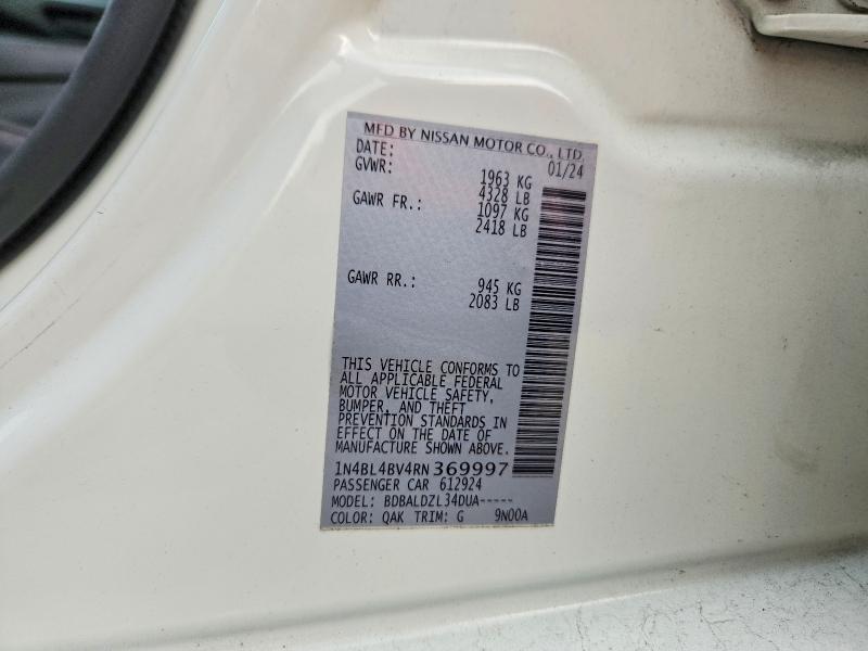 Aukcja sprzedaży 2024 Nissan Altima, vin: 1N4BL4BV4RN369997, numer aukcji: 61342696
