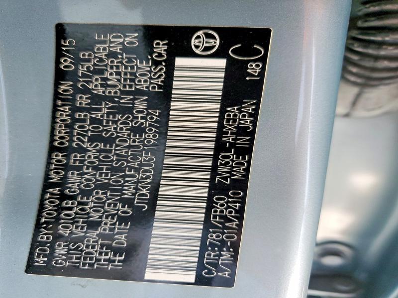 Aukcja sprzedaży 2015 Toyota Prius, vin: JTDKN3DU3F1989794, numer aukcji: 61921886