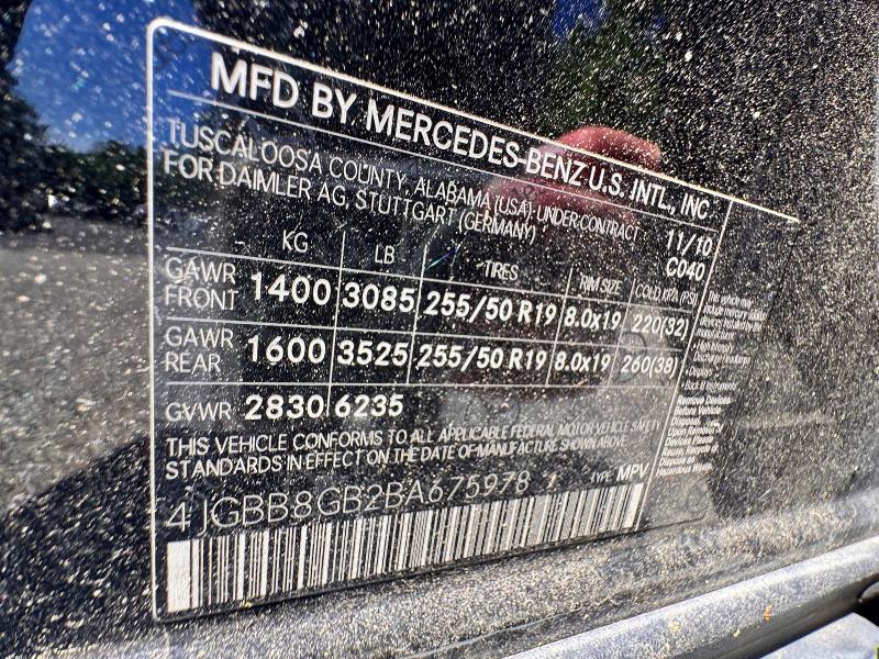 62467706 :رقم المزاد ، 4JGBB8GB2BA675978 vin ، 2011 Mercedes-benz Ml مزاد بيع