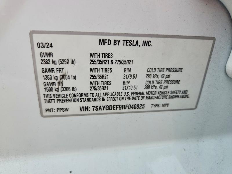 2024 Tesla Model Y მანქანა იყიდება აუქციონზე, vin: 7SAYGDEF9RF040825, აუქციონის ნომერი: 63289086