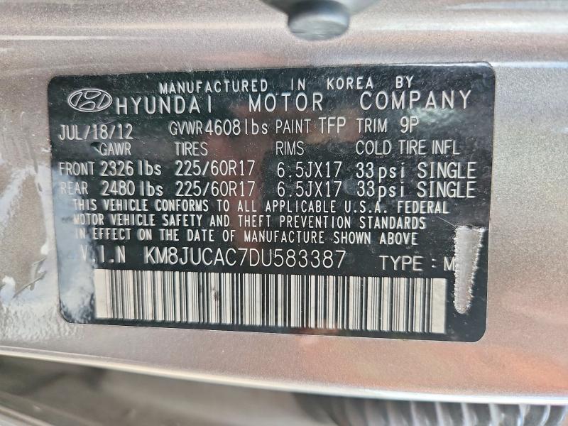 Продажа на аукционе авто 2013 Hyundai Tucson, vin: KM8JUCAC7DU583387, номер лота: 62748226