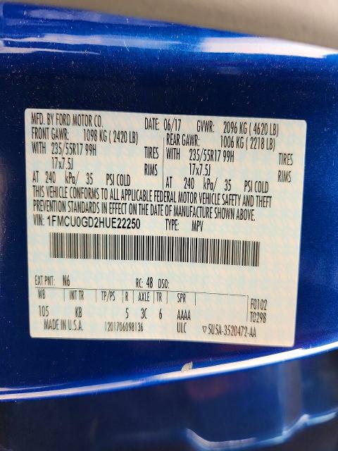 2017 Ford Escape მანქანა იყიდება აუქციონზე, vin: 1FMCU0GD2HUE22250, აუქციონის ნომერი: 61113966