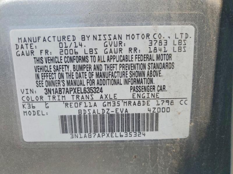 58661366 :رقم المزاد ، 3N1AB7APXEL635324 vin ، 2014 Nissan Sentra مزاد بيع