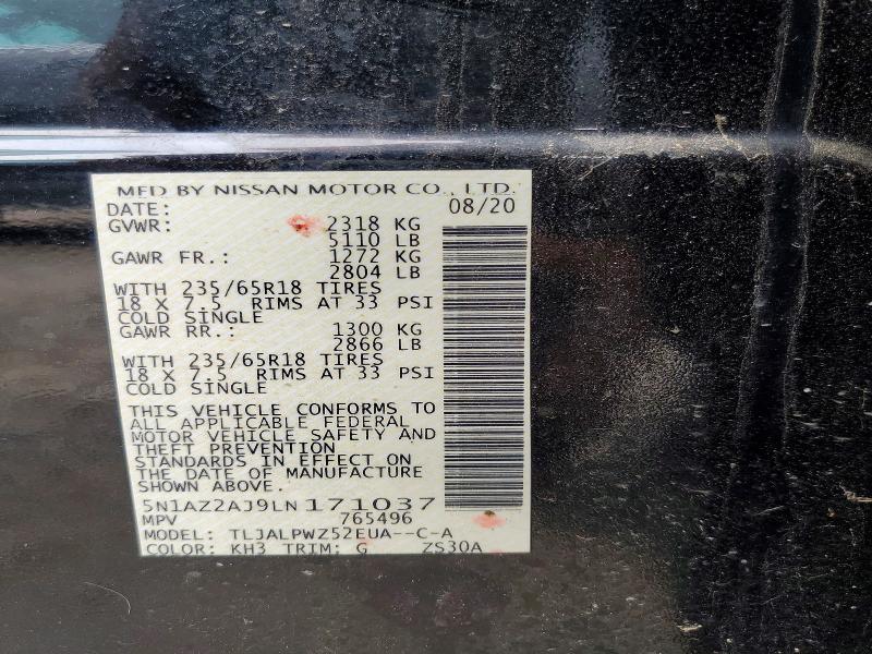Aukcja sprzedaży 2020 Nissan Murano, vin: 5N1AZ2AJ9LN171037, numer aukcji: 61757426