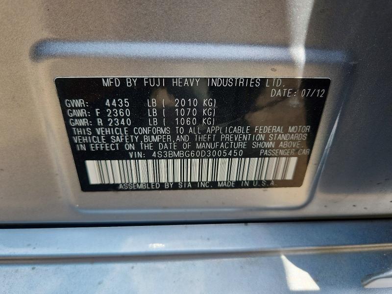 Aukcja sprzedaży 2013 Subaru Legacy, vin: 4S3BMBG60D3005450, numer aukcji: 60594856