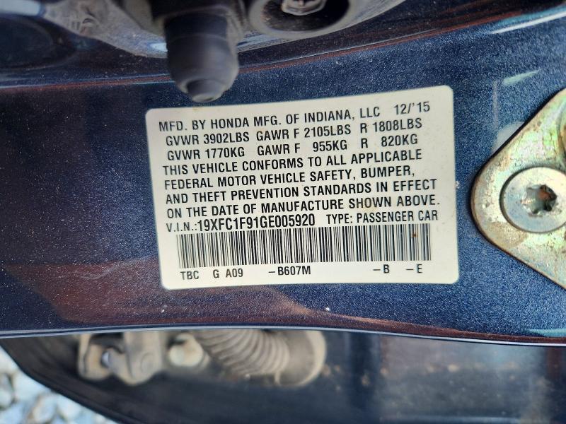Aukcja sprzedaży 2016 Honda Civic, vin: 19XFC1F91GE005920, numer aukcji: 59834156