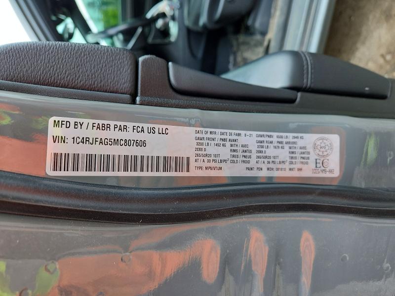Aukcja sprzedaży 2021 Jeep Grand Cheroke, vin: 1C4RJFAG5MC807606, numer aukcji: 60363416