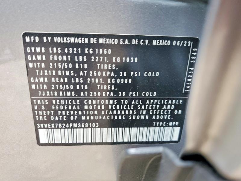 Продаж на аукціоні авто 2023 Volkswagen Taos, vin: 3VVEX7B24PM368103, номер лоту: 61562006