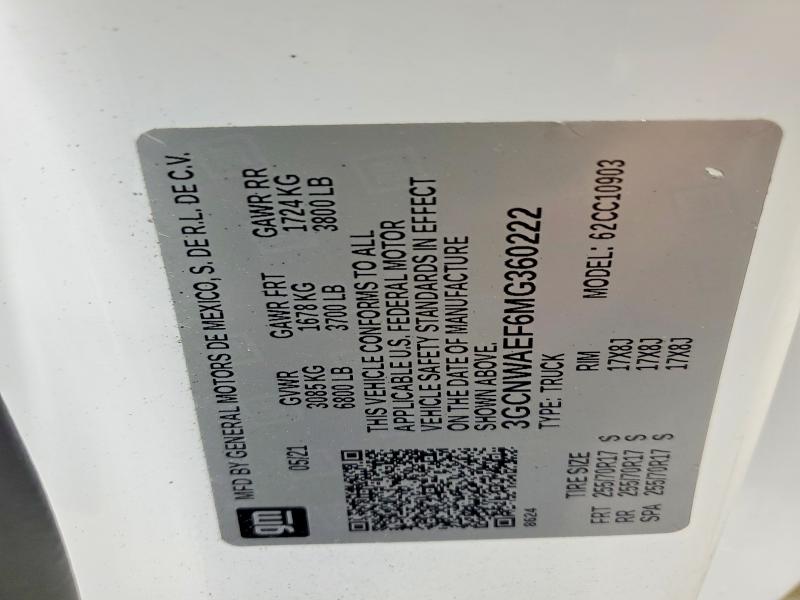 59964316 :رقم المزاد ، 3GCNWAEF6MG360222 vin ، 2021 Chevrolet Silverado مزاد بيع